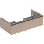 Mueble bajo Geberit iCon para lavabo, con un cajón: Ancho de lavabo=90cm, Cuerpo y frontal: encina/melamina con textura de madera, Tirador: lava/con pintura polvo al horno mate